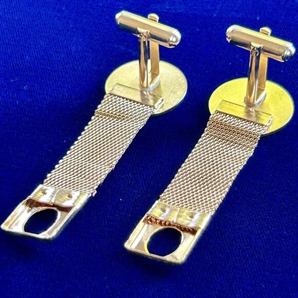 Vintage Blue and Red Bullseye Gold Tone Mesh Wrap Around Cufflinks - Picture 10 of 13